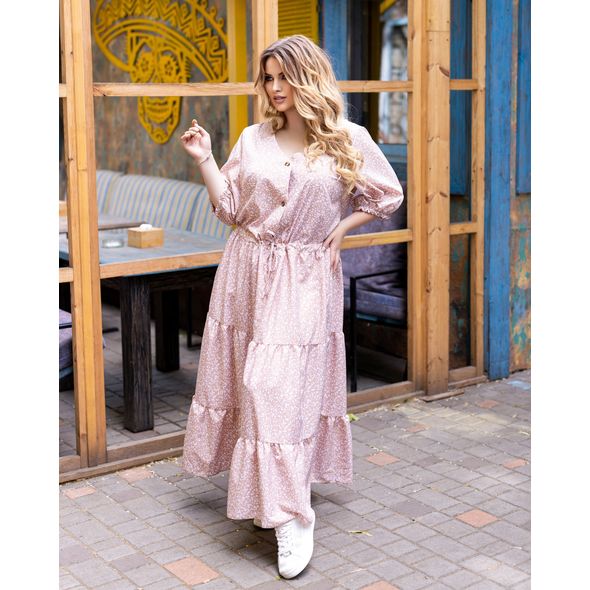 Платье длинное большого размера с узором батал бежевое 4, Цвет: Бежевый, Размер: 50-52 UKR, фото 