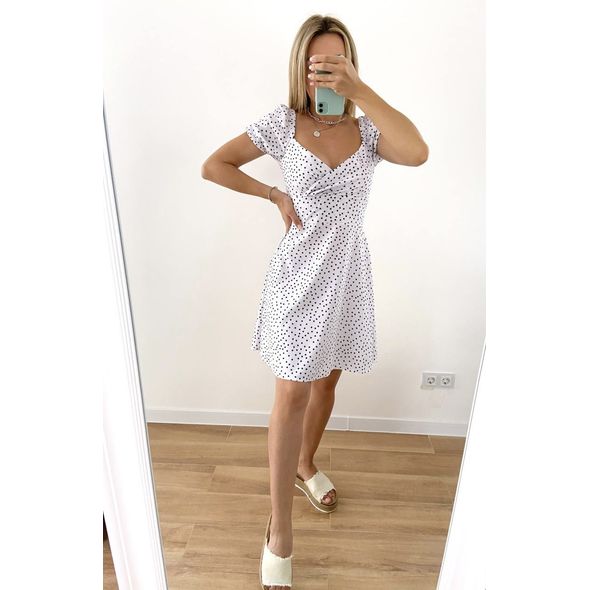 Платье короткое в горошек цвет белый 7238, Цвет: Белый, Размер: S-M (42-44 UKR), фото 