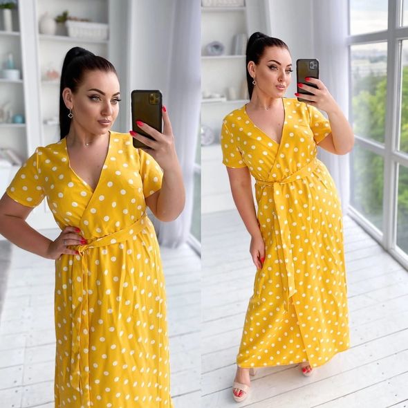 Платье в горошек желтое с запахом с41484, Цвет: Желтый , Размер: 50-52 UKR, фото 