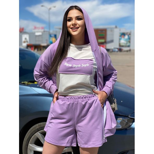 Жіночий спортивний костюм трійка бузок 1071, Колір: Бузок, Розмір: 46-48, фото 