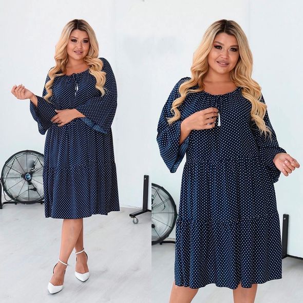 Сукня вільного крою в горошок колір темно-синій 352, Колір: Темно синій, Розмір: 42-48, фото 