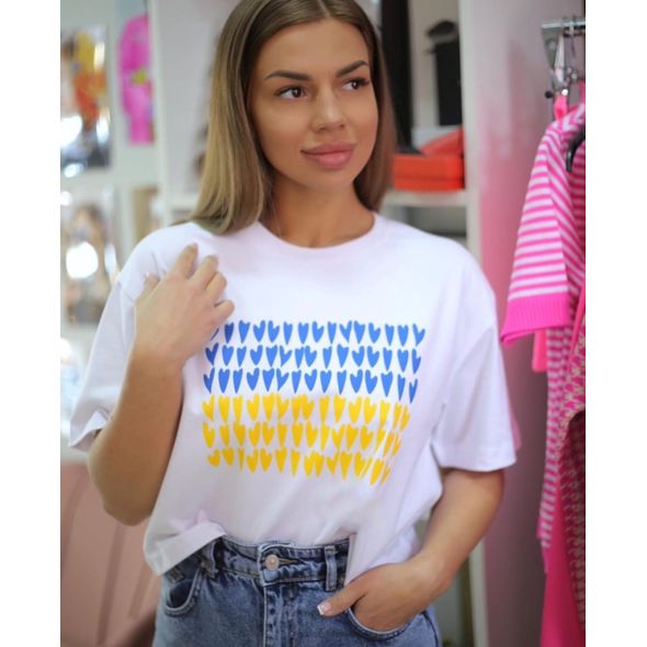 Футболка летняя женская партиотическая белая 198, Цвет: Белый, Размер: 42-46 UKR (One size), фото 