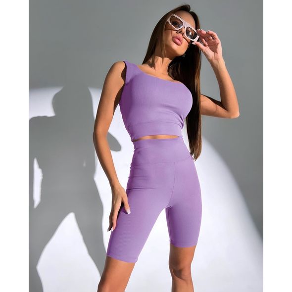 Женский спортивный костюм топ и шорты короткие цвет лаванда 1956, Цвет: Лаванда, Размер: 42-46 UKR (One size), фото 