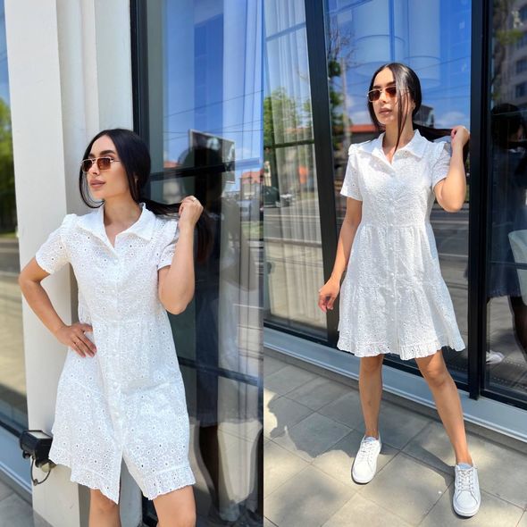 Платье-рубашка короткая цвет белый 6091, Цвет: Белый, Размер: S-M (42-44 UKR), фото 