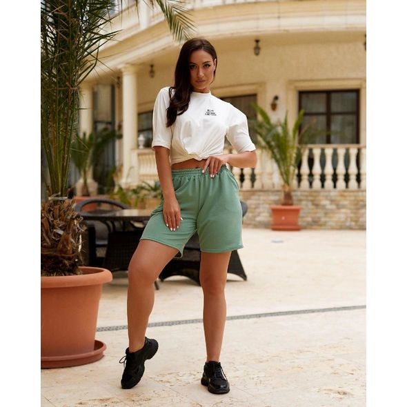 Жіночі шорти короткі великого розміру колір оливка 1044, Колір: Оливковий, Розмір: 48-50, фото 