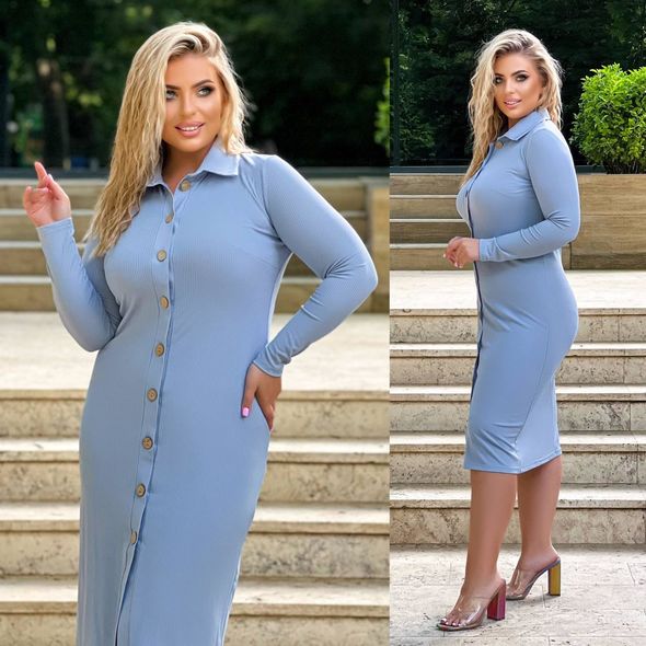 Платье рубашка миди с длинным рукавом цвет голубой 1324, Цвет: Голубой, Размер: 62-64 UKR, фото 