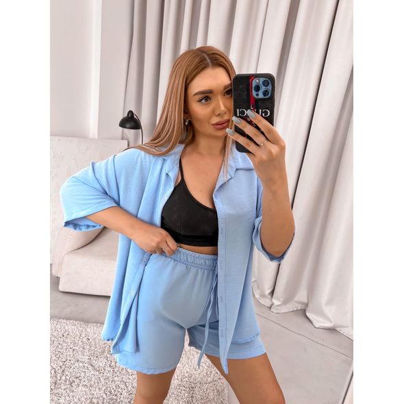 Женский костюм летний рубашка и шорты цвет голубой 10297, Цвет: Голубой, Размер: S (42 UKR), фото , изображение 2