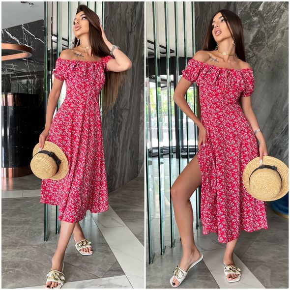 Платье женское с открытыми плечами красное 447, Цвет: Красный, Размер: S-M (42-44 UKR), фото 