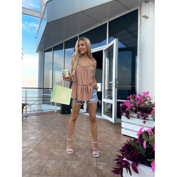 Женская блузка на лямках бежевая АК2029, Цвет: Бежевый, Размер: 42-46 UKR (One size), фото , изображение 2