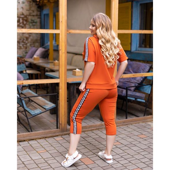 Жіночий спортивний костюм кофта та шорти колір цегла 154, Колір: Цегла, Розмір: 50-52, фото , зображення 2