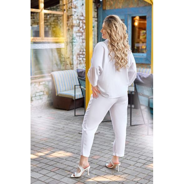 Женский костюм брючный из льна цвет белый р41625, Цвет: Белый, Размер: 54-56 UKR, фото , изображение 2