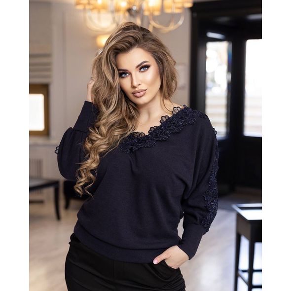 Жіноча тепла кофта великого розміру колір чорний 746, Колір: Чорний, Розмір: 48-52, фото 