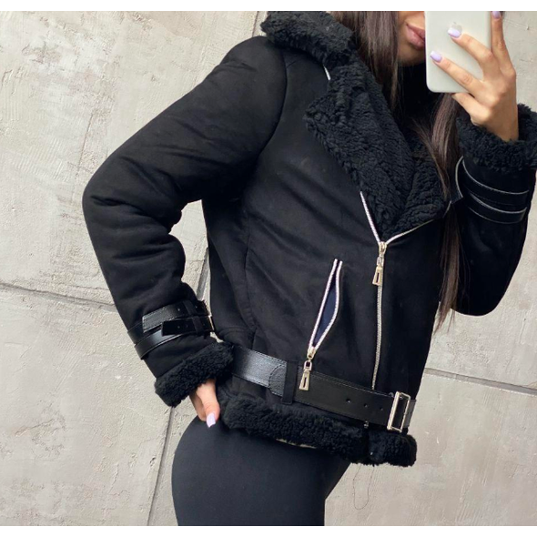 Дубленка женская короткая 30218, Колір: Чорний, Розмір: s-m, фото 