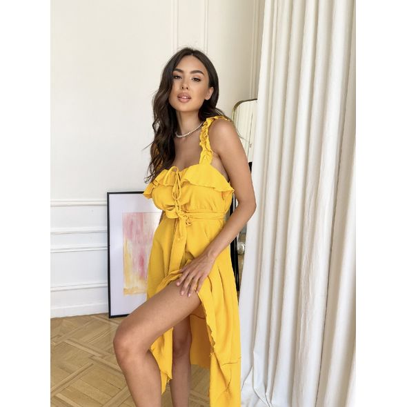 Летний сарафан с разрезом по линии бедра цвет желтый АК2031, Цвет: Желтый , Размер: S-M (42-44 UKR), фото , изображение 2