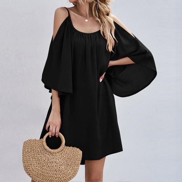 Платье короткое на бретельках цвет черный 3219, Цвет: Черный, Размер: 42-46 UKR (One size), фото 