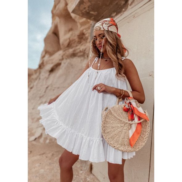 Женский сарафан свободного кроя на лямках цвет белый 1954, Цвет: Белый, Размер: 42-46 UKR (One size), фото 