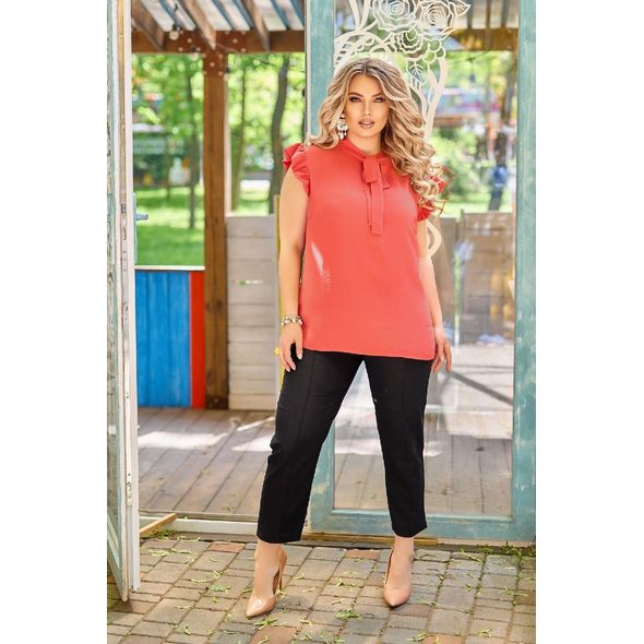 Женская блузка с коротким рукавом цвет коралловый р41482, Цвет: Коралл , Размер: 54-56 UKR, фото 