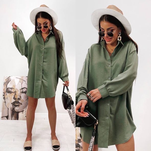 Сукня сорочка вільного крою хакі 345, Колір: Хакі, Розмір: 50-54, фото 