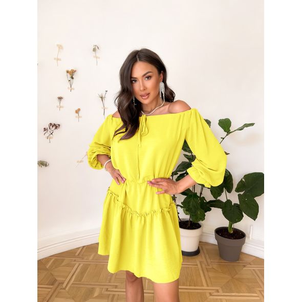 Красивое платье мини с открытыми плечами цвет желтый АК2033, Цвет: Желтый , Размер: S-M (42-44 UKR), фото 
