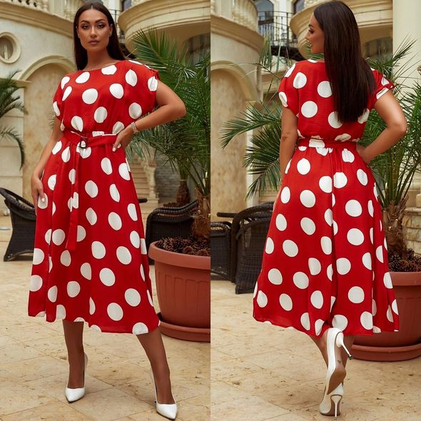 Сукня великого розміру в горошок колір червоний с62/1, Колір: Червоний, Розмір: 50-52, фото 
