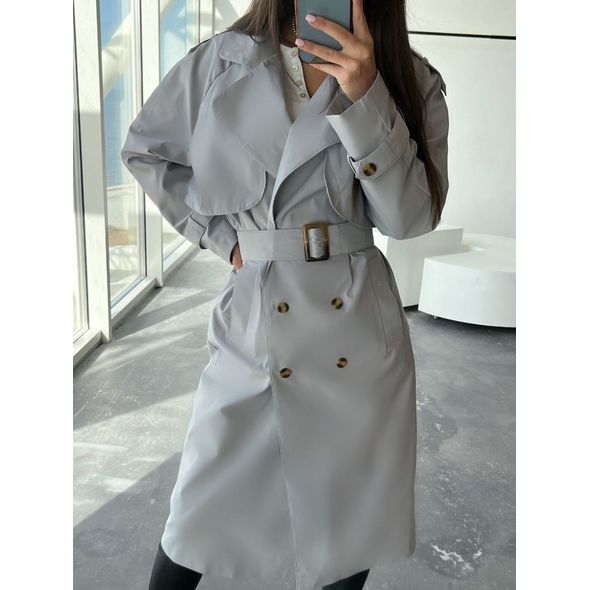 Женский плащ английский серого цвета 30266, Цвет: Серый, Размер: 42-46 UKR (One size), фото , изображение 2