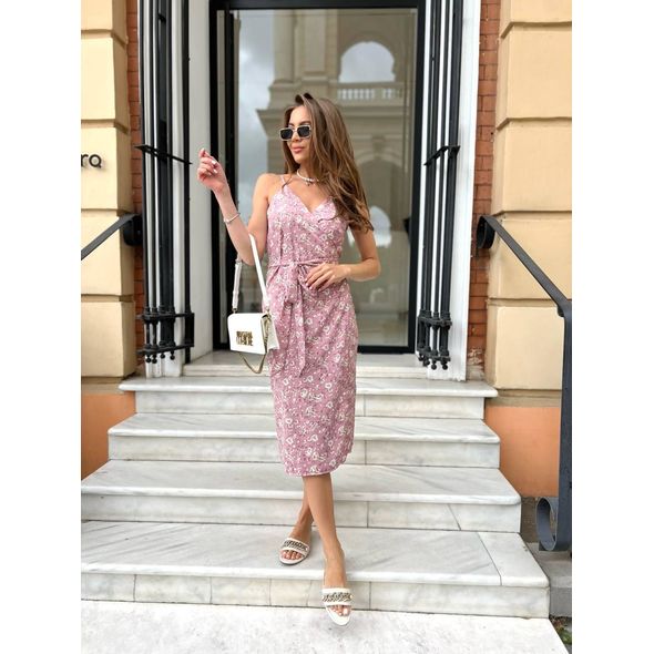 Красивое платье миди на бретельках цвет пудра 266, Цвет: Пудра, Размер: S-M (42-44 UKR), фото , изображение 3