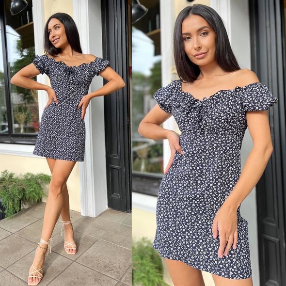 Стильное платье мини с открытыми плечами темно-синие 1330, Цвет: Темно-синий, Размер: S-M (42-44 UKR), фото 