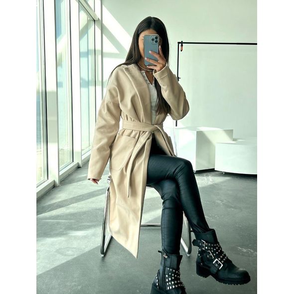 Жіноче кашемірове пальто світло-бежеве з підкладкою Зара, Колір: Бежевий, Розмір: s-m, фото 