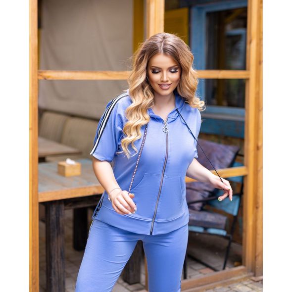 Женский спортивный костюм кофта и шорты цвет джинс 154, Цвет: Джинс, Размер: 58-60 UKR, фото , изображение 2