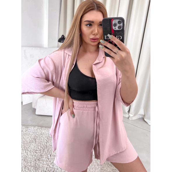 Женский костюм летний рубашка и шорты цвет розовый 10297, Цвет: Розовый, Размер: S (42 UKR), фото 