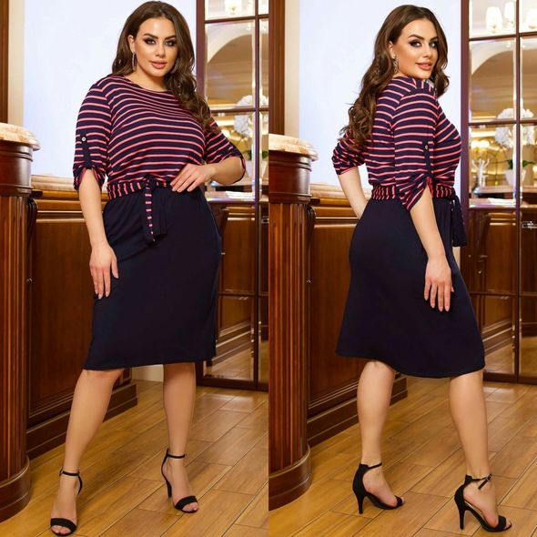 Платье большого размера в полоску  д1396, Цвет: Синий, Размер: 50-52 UKR, фото 