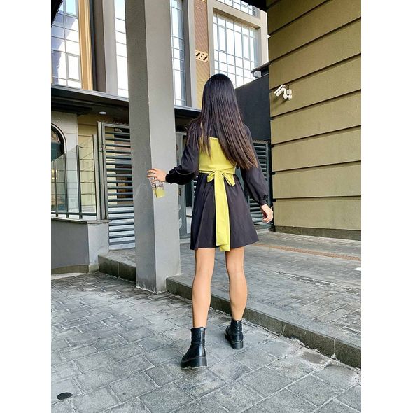 Стильное платье желтое с длинным рукавом  1085, Цвет: Желтый , Размер: S-M (42-44 UKR), фото , изображение 2