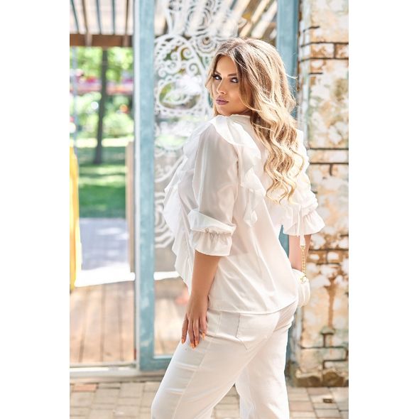 Жіноча блузка красива молочна з рюшами р15399., Колір: Молочний, Розмір: s-m, фото , зображення 2