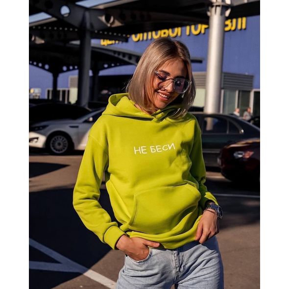 Толстовка жіноча на флісі з капюшоном колір салатовий «Не беси», Колір: Салат, Розмір: 42-46, фото , зображення 3