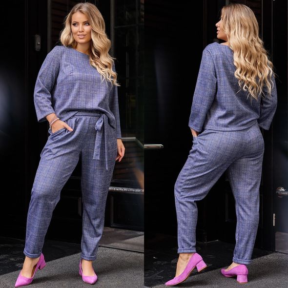 Жіночий брючний костюм кофта та брюки вкорочені в клітку синій д41640, Колір: Синій, Розмір: s-m, фото 