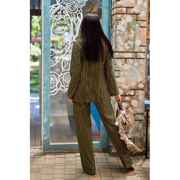 Женский костюм модный в полоску хаки р15430, Цвет: Хаки, Размер: S-M (42-44 UKR), фото , изображение 2