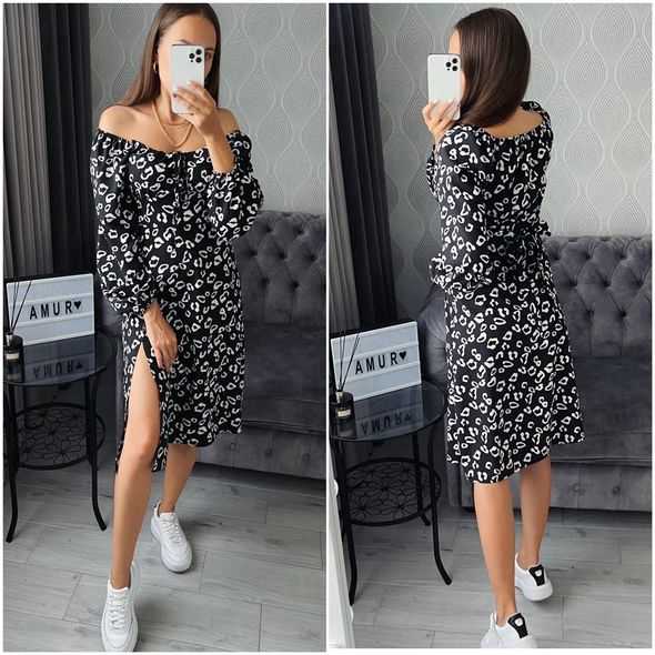 Платье миди с длинным рукавом черное 851/1851, Цвет: Черный, Размер: 42-46 UKR (One size), фото 