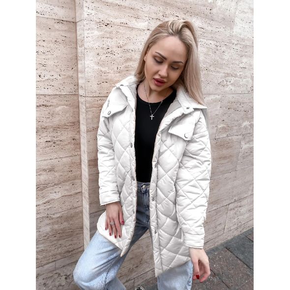 Жіноча куртка коротка стьобана молочна 10282, Колір: Молочний, Розмір: s-m, фото , зображення 2