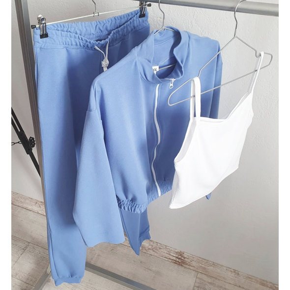 Женский спортивный костюм тройка штаны, кофта и топик цвет джинс 1951, Цвет: Джинс, Размер: S-M (42-44 UKR), фото 