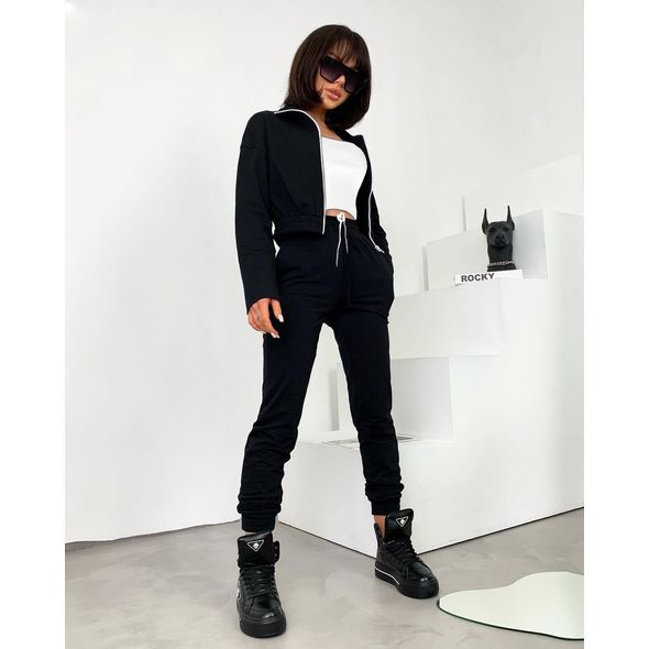 Жіночий спортивний костюм трійка штани, кофта та топік колір чорний 1951, Колір: Чорний, Розмір: s-m, фото , зображення 2