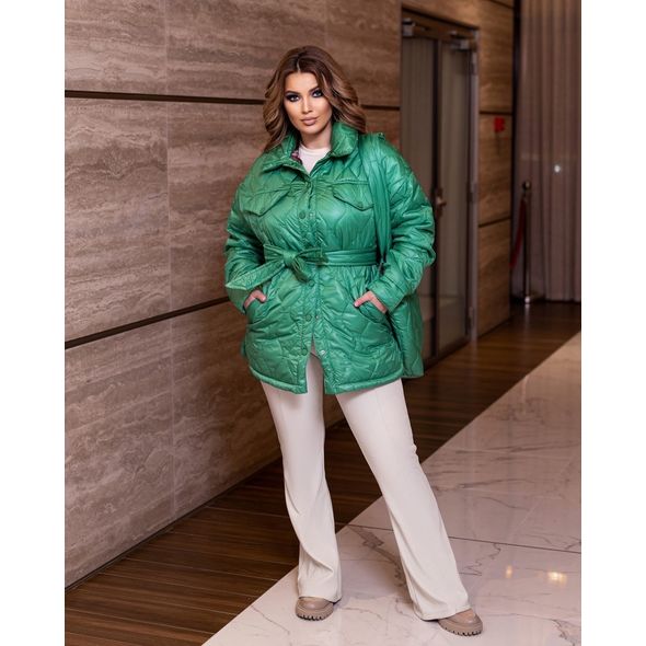 Жіноча куртка-сорочка зелена з сумкою 322/1322, Колір: Зелений, Розмір: 52-54, фото , зображення 2