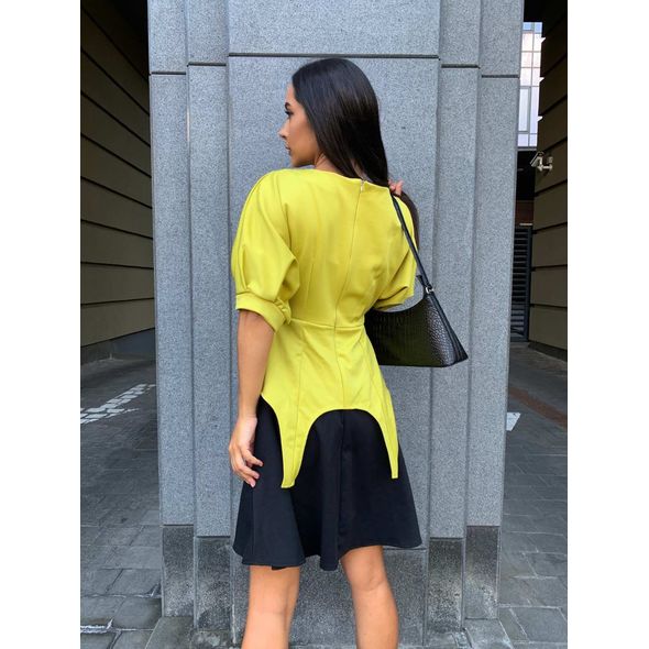 Красивое закрытое платье с коротким рукавом желтое 1057, Цвет: Желтый , Размер: S-M (42-44 UKR), фото , изображение 2