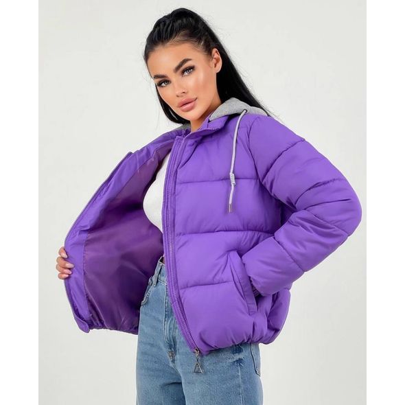 Жіноча коротка куртка з капюшоном фіолетова 631, Колір: Фіолетовий, Розмір: S, фото 