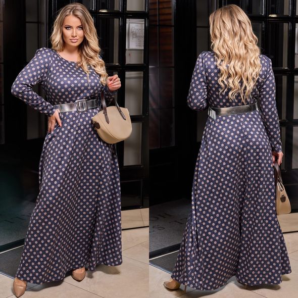 Довге жіноче плаття в горошок колір темно-синій Д41361, Колір: Темно синій, Розмір: 50-52, фото 