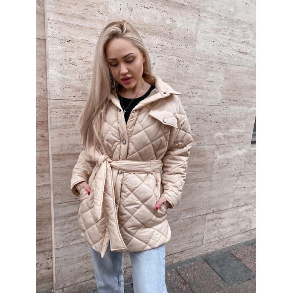 Женская куртка короткая стеганая бежевая 10282, Цвет: Бежевый, Размер: S-M (42-44 UKR), фото , изображение 2