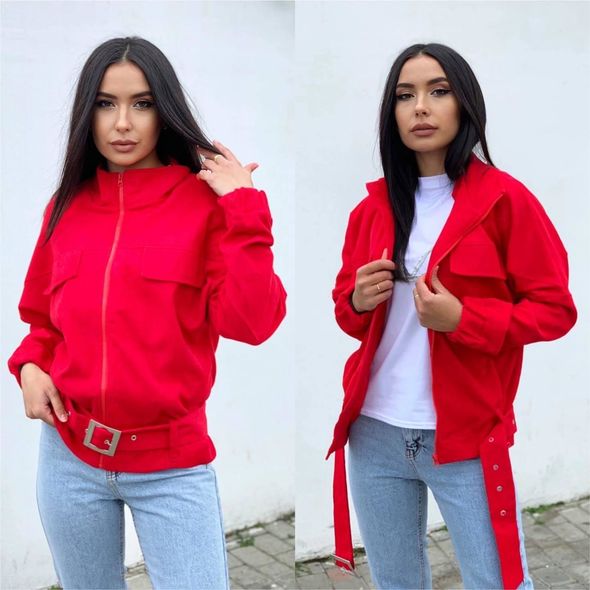 Жіноча куртка коротка червона 6093/6094, Колір: Червоний, Розмір: 50-52, фото 