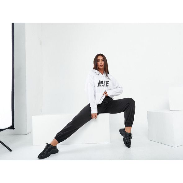 Модний жіночий спортивний костюм великого розміру чорно-білий 2024, Колір: Чорно-білий, Розмір: 48-50, фото , зображення 3