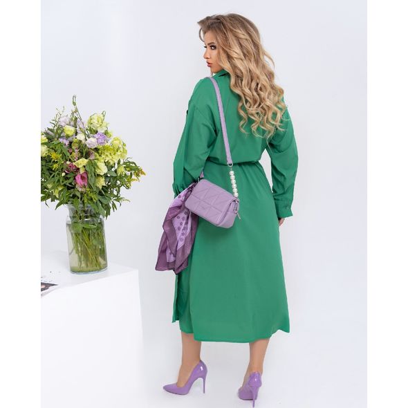 Платье миди с длинным рукавом зеленое 1082, Цвет: Зеленый, Размер: S-M (42-44 UKR), фото 