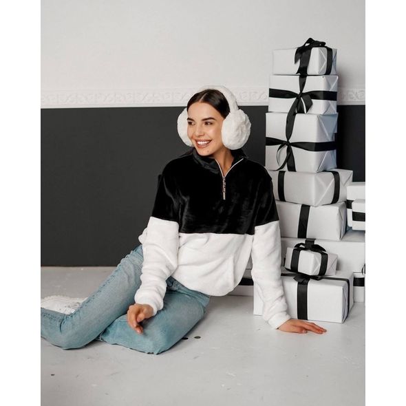 Худі плюшевий двокольоровий теплий на блискавці #138, Колір: Білий, Розмір: 42-46, фото 