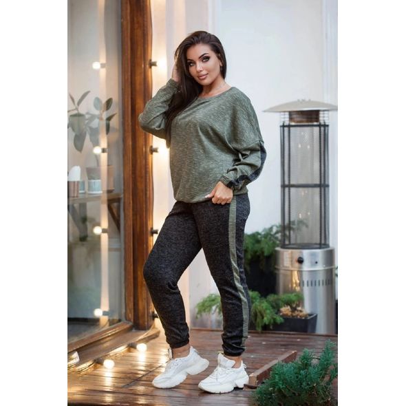 Женский спортивный костюм модный кофта и штаны хаки р41648, Цвет: Хаки, Размер: 50-52 UKR, фото , изображение 2